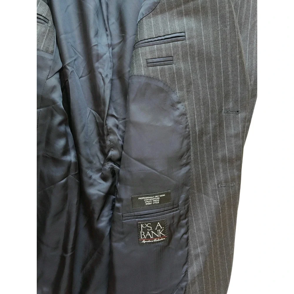 Jos A Bank Mens Wool Sports Coat 39L Blue Striped 2 Button Blazer U806